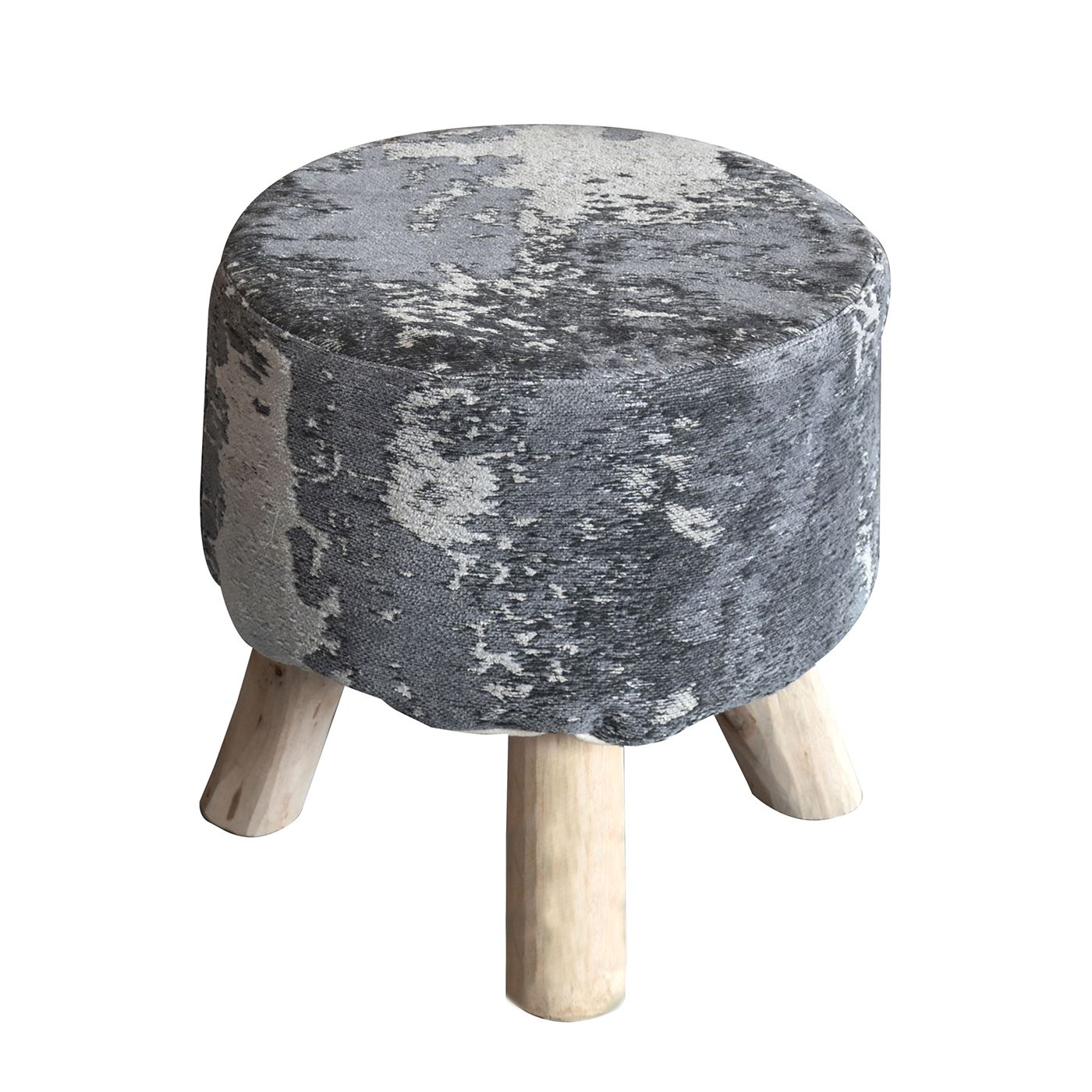 Bovion Stool, Cotton Chenille, Grey, Jaquard Durry, Flat Weave