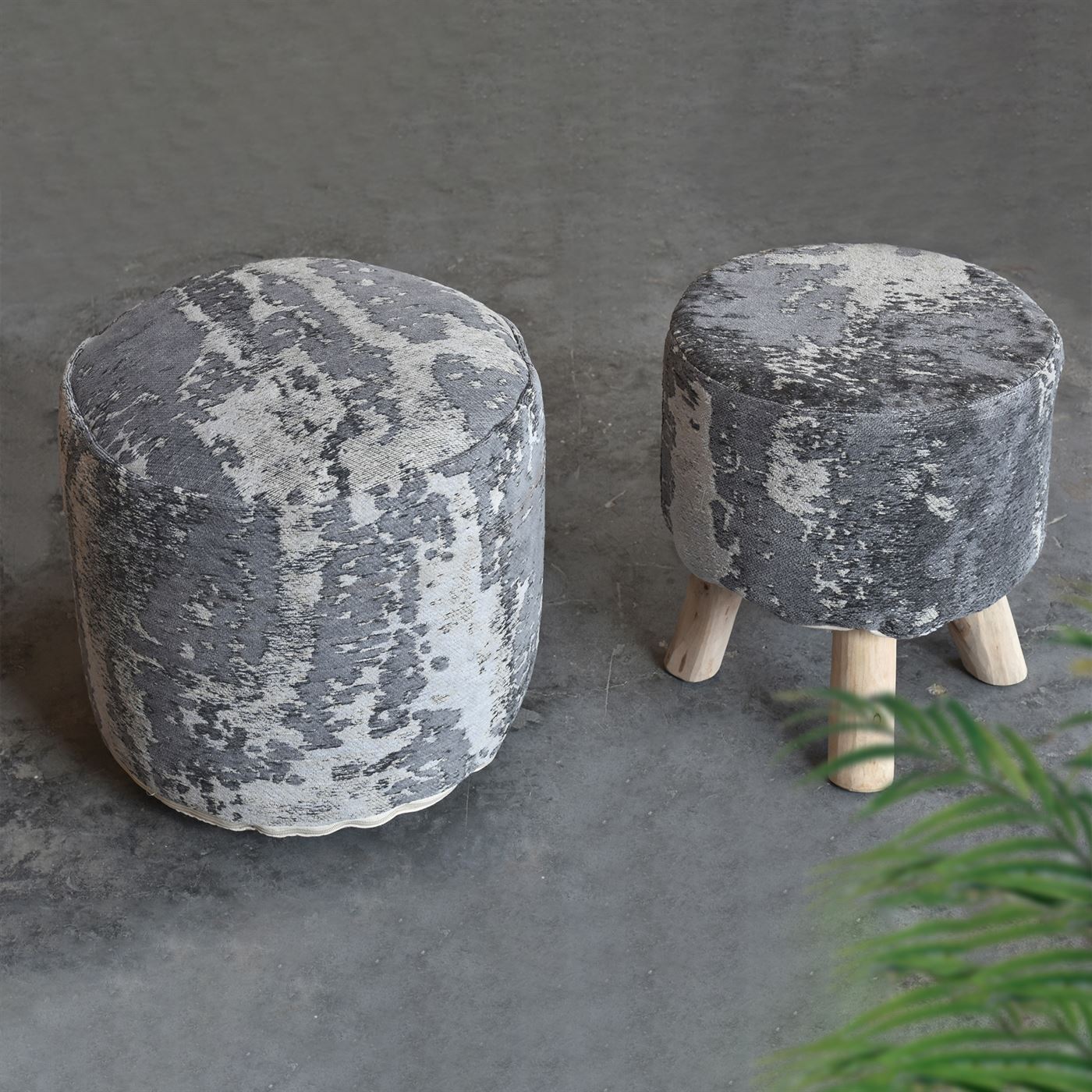 Bovion Stool, Cotton Chenille, Grey, Jaquard Durry, Flat Weave