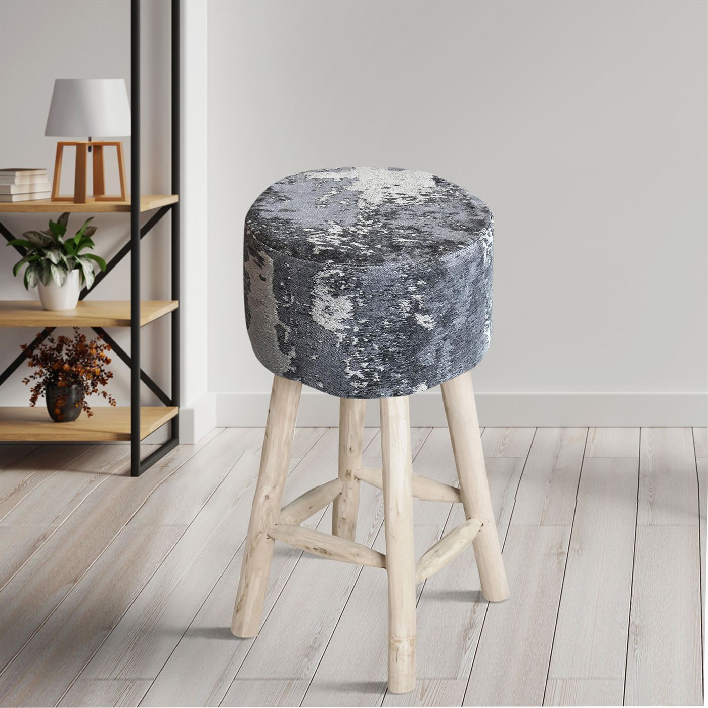 Bovion Bar Stool, Cotton Chenille, Grey, Jaquard Durry, Flat Weave