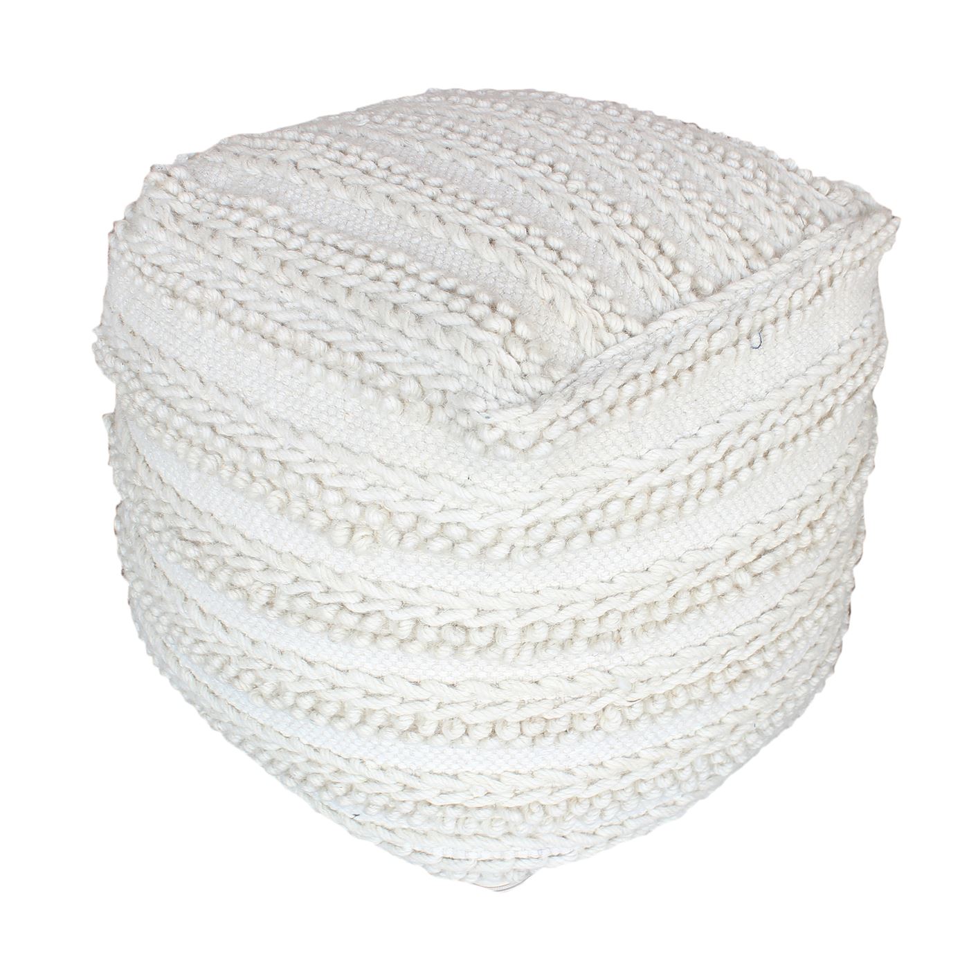 Brady Pouf, Wool, Ecru, Pitloom, All Loop