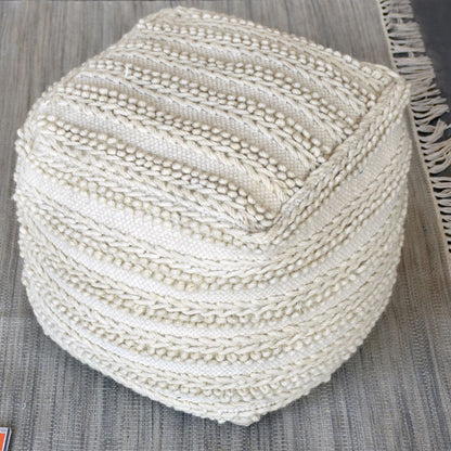 Brady Pouf, Wool, Ecru, Pitloom, All Loop