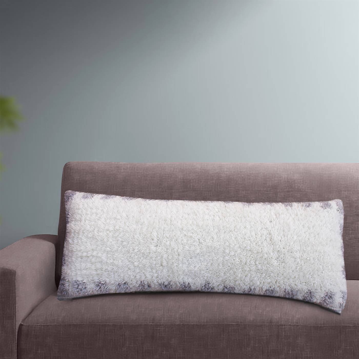 Brayden Lumber Cushion, 36x91 cm, Natural White, Grey, Wool, Hand Woven, Pitloom, All Cut