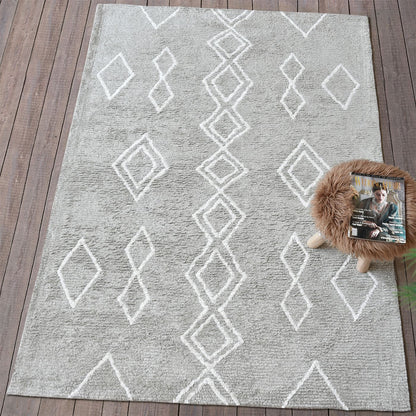 Area Rug, Bedroom Rug, Living Room Rug, Living Area Rug, Indian Rug, Office Carpet, Office Rug, Shop Rug Online, Cotton, Viscose, Silver, Natural White, Bm Fn, Cut And Loop, geometric 