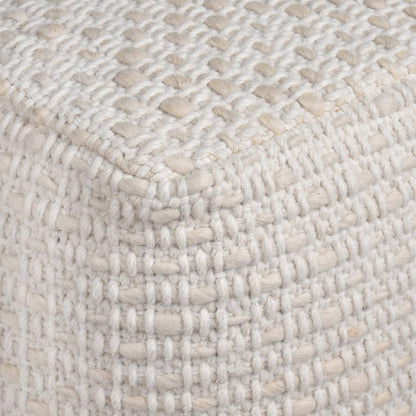 Brenda-II Pouf, 40x40x40 cm, Natural White, Wool, Hand Woven, Pitloom, Flat Weave