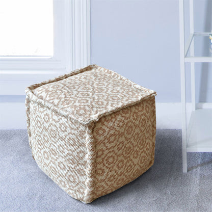 Bundi Pouf, Cotton, Printed, Beige, Pitloom, Flat Weave