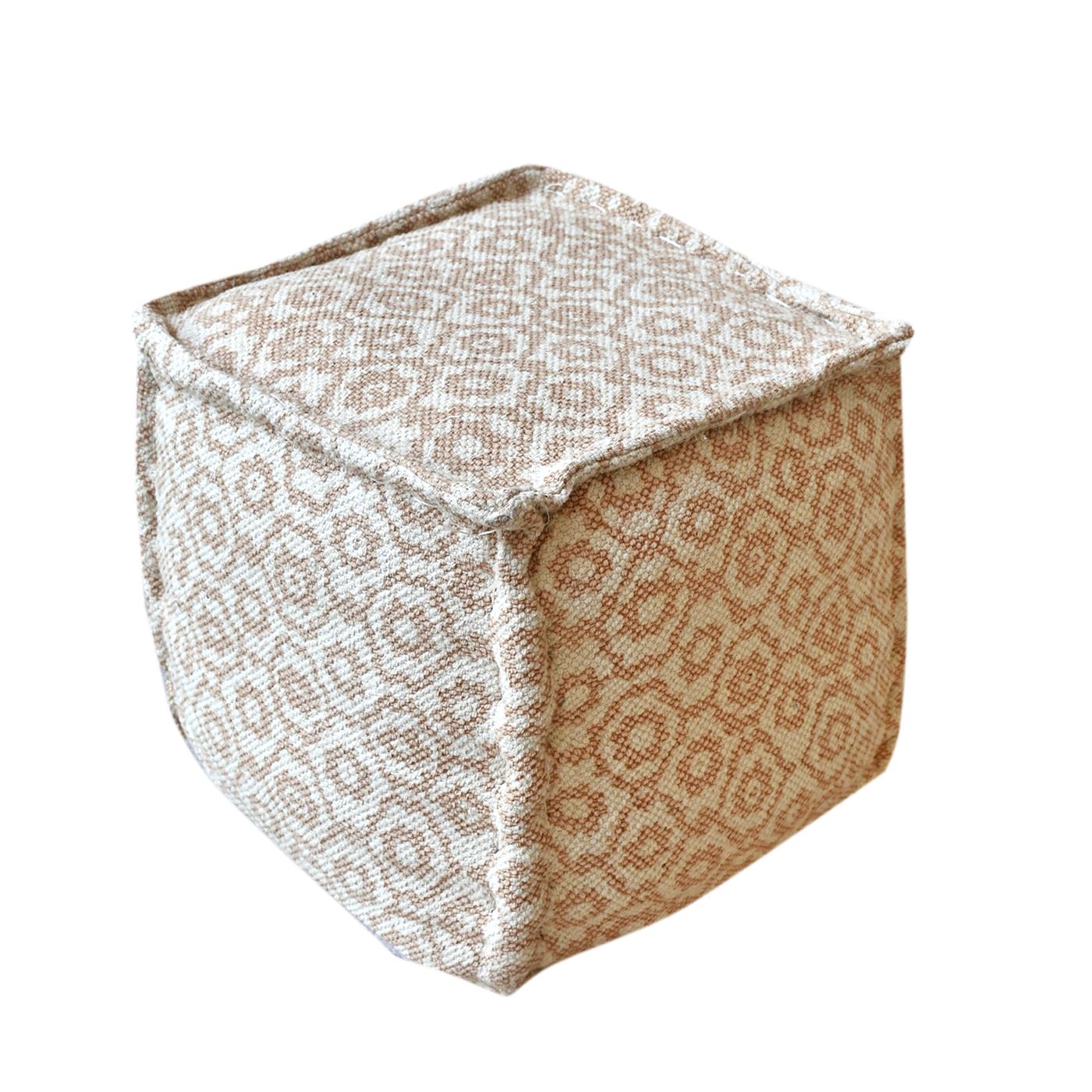 Bundi Pouf, Cotton, Printed, Beige, Pitloom, Flat Weave