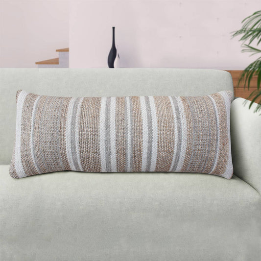 Burdick Lumber Cushion, 36x91 cm, Natural, Natural White, Grey, Jute, Wool, Hand Woven, Pitloom, Flat Weave