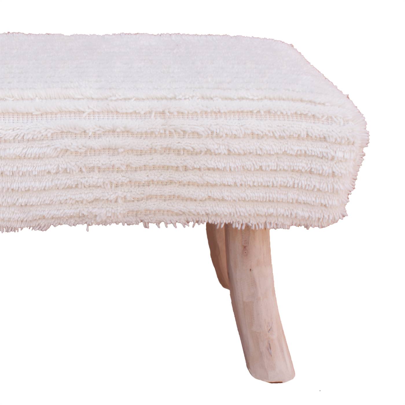 Burks Bench, 80x30x40 cm, Natural White, Wool, Hand Woven, Handwoven, All Cut