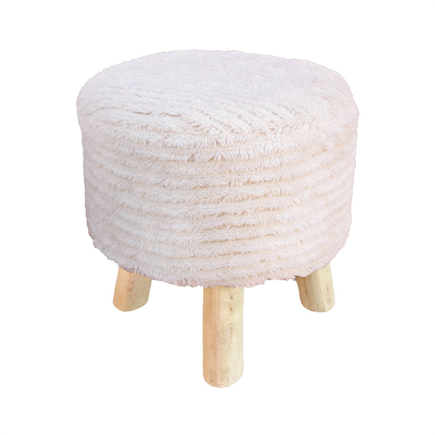 Burks Stool, 40x40x40 cm, Natural White, Wool, Hand Woven, Handwoven, All Cut