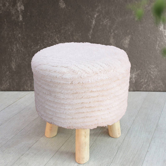 Burks Stool, 40x40x40 cm, Natural White, Wool, Hand Woven, Handwoven, All Cut
