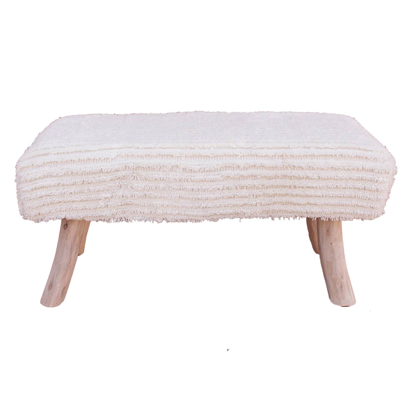 Burks Bench, 80x30x40 cm, Natural White, Wool, Hand Woven, Handwoven, All Cut