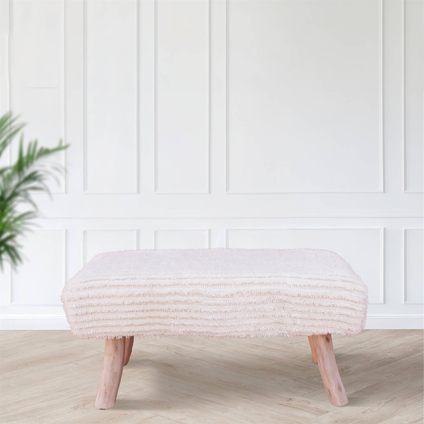Burks Bench, 80x30x40 cm, Natural White, Wool, Hand Woven, Handwoven, All Cut