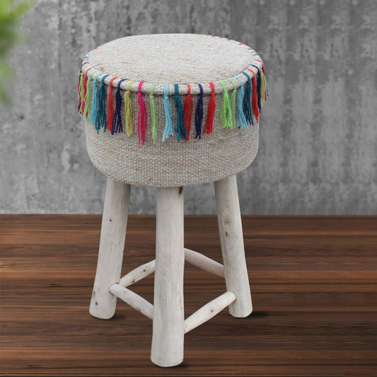 Bursa Bar Stool, 40x40x70 cm, Beige, Multi, Wool, Hand Woven, Pitloom, Flat Weave