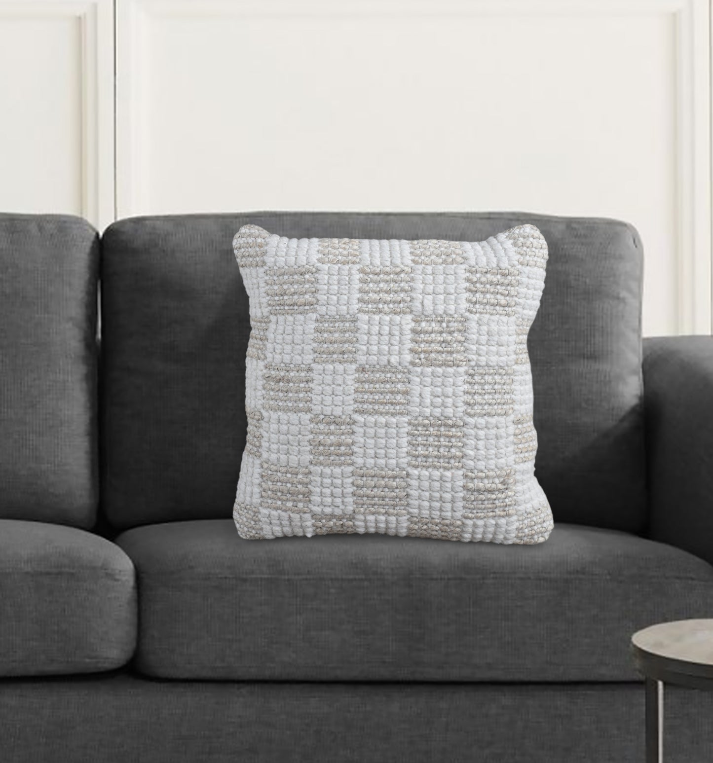 BUZI CUSHION - JUTE/WOOL - IVORY - HANDWOVEN