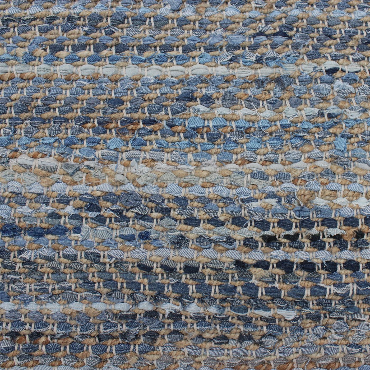 Area Rug, Bedroom Rug, Living Room Rug, Living Area Rug, Indian Rug, Office Carpet, Office Rug, Shop Rug Online, Recycled Denim Fabric, Hemp, Natural Blue, Pitloom, Flat Weave, Plain