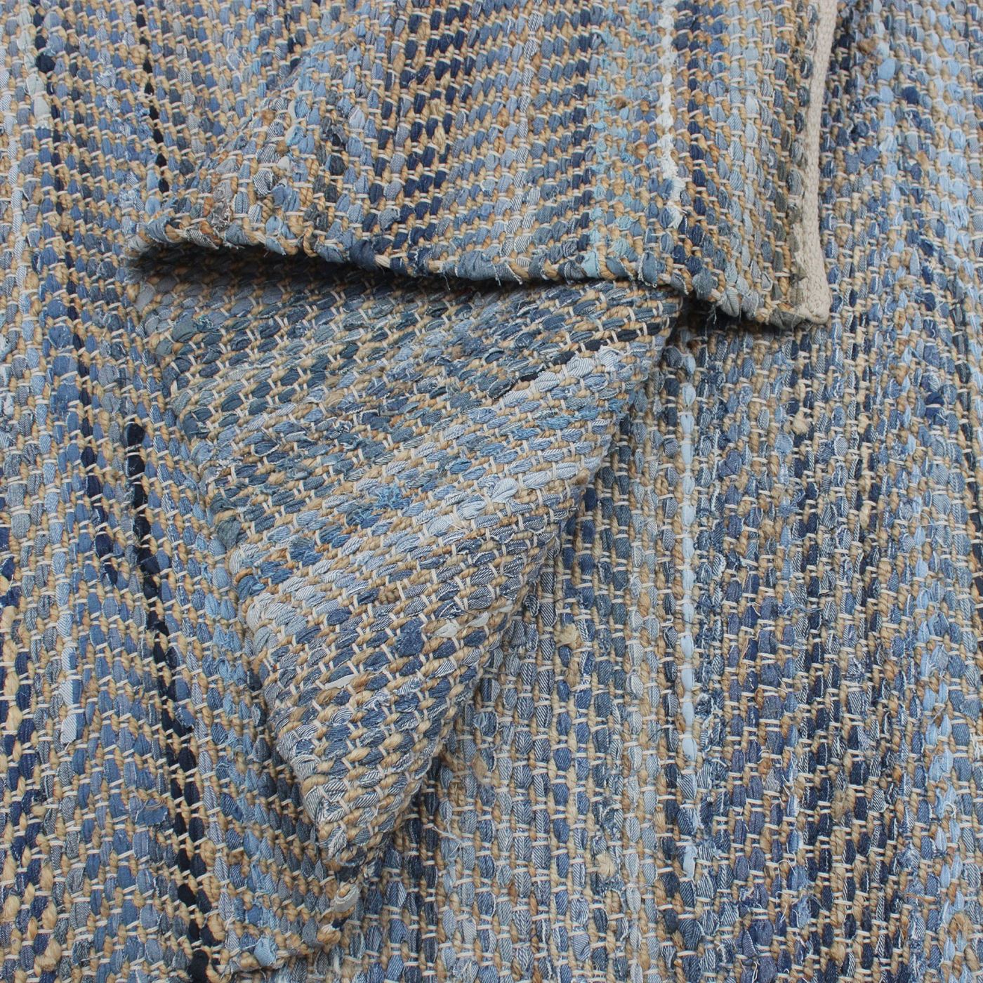 Area Rug, Bedroom Rug, Living Room Rug, Living Area Rug, Indian Rug, Office Carpet, Office Rug, Shop Rug Online, Recycled Denim Fabric, Hemp, Natural Blue, Pitloom, Flat Weave, Plain