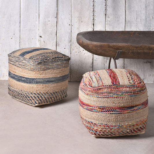 Caiman Pouf, Wool, Hemp, Pitloom, Flat Weave 