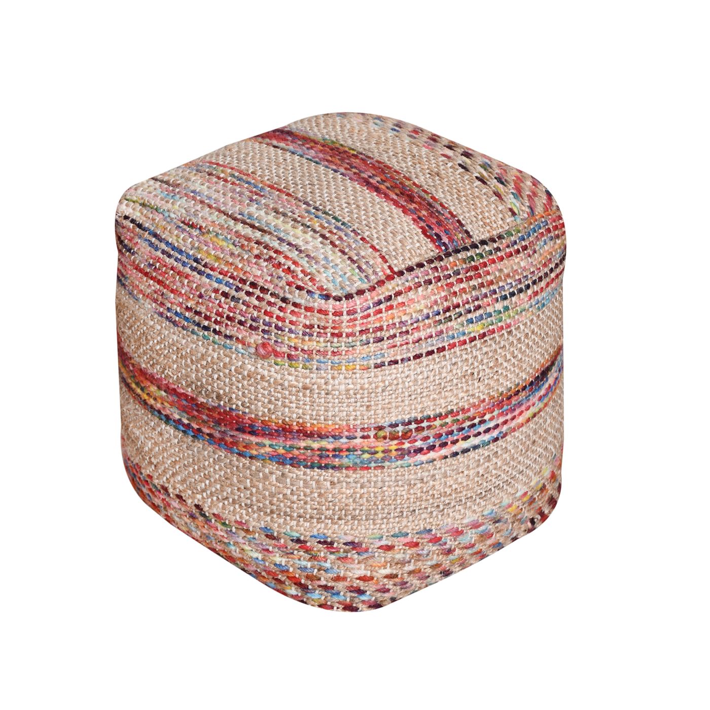 Caiman Pouf, Wool, Hemp, Natural, Multi, Pitloom, Flat Weave 