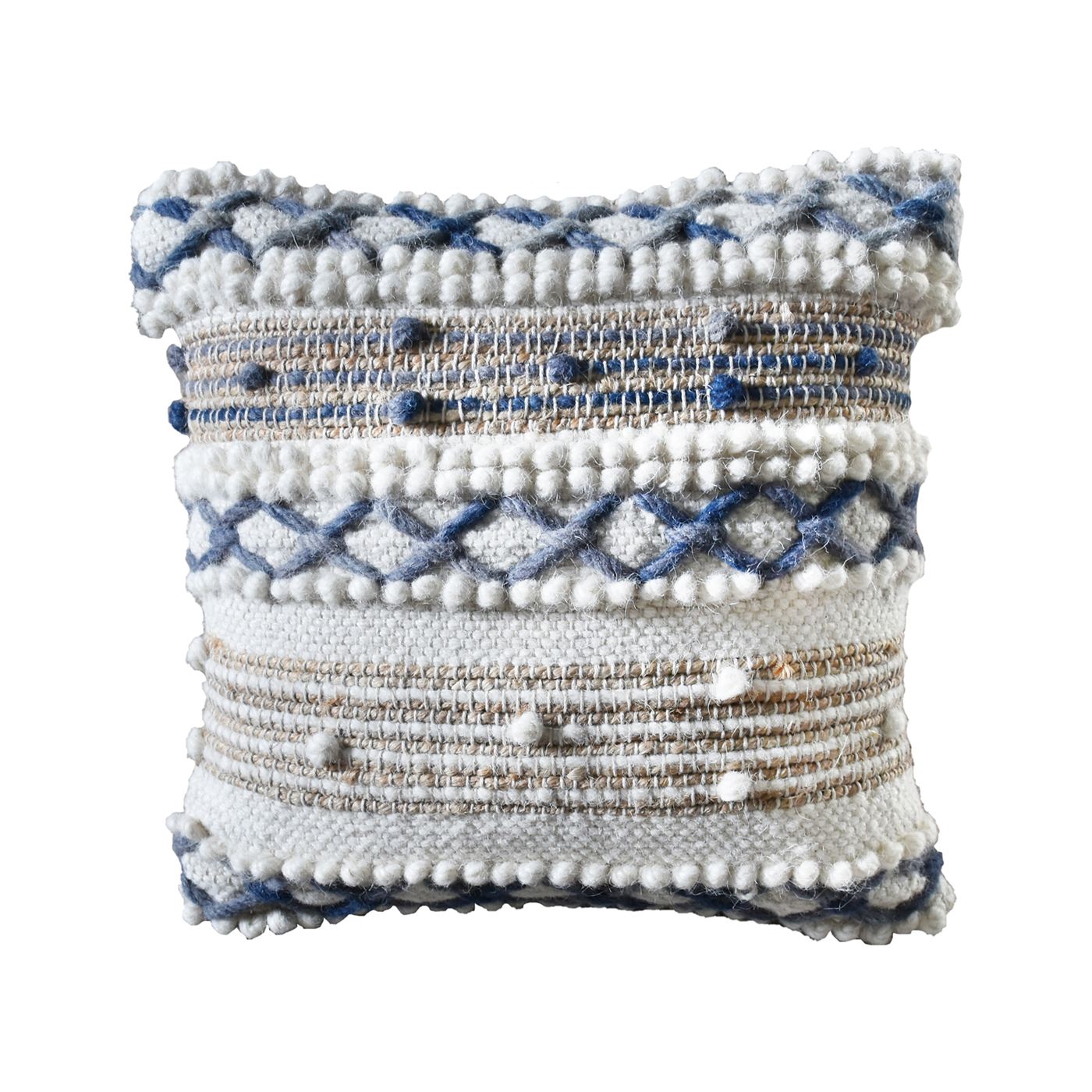 Callery Pillow, Wool, Jute, Natural, Blue, Natural White, Pitloom, All Loop