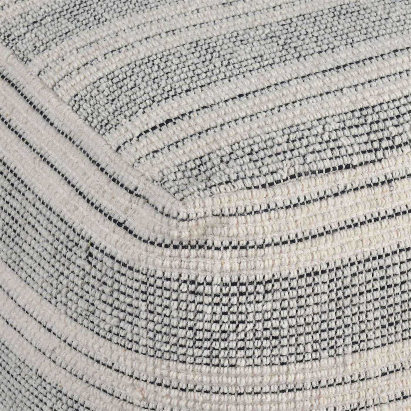 Calmar Pouf, 40x40x40 cm, Natural White, Charcoal, Wool, Hand Woven, Handwoven, Flat Weave