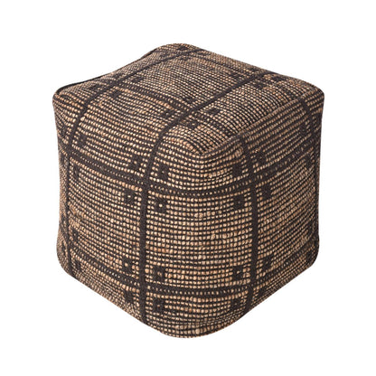 Camotes Pouf, 40x40x40 cm, Natural, Brown, Jute, Cotton, Hand Woven, Pitloom, Flat Weave