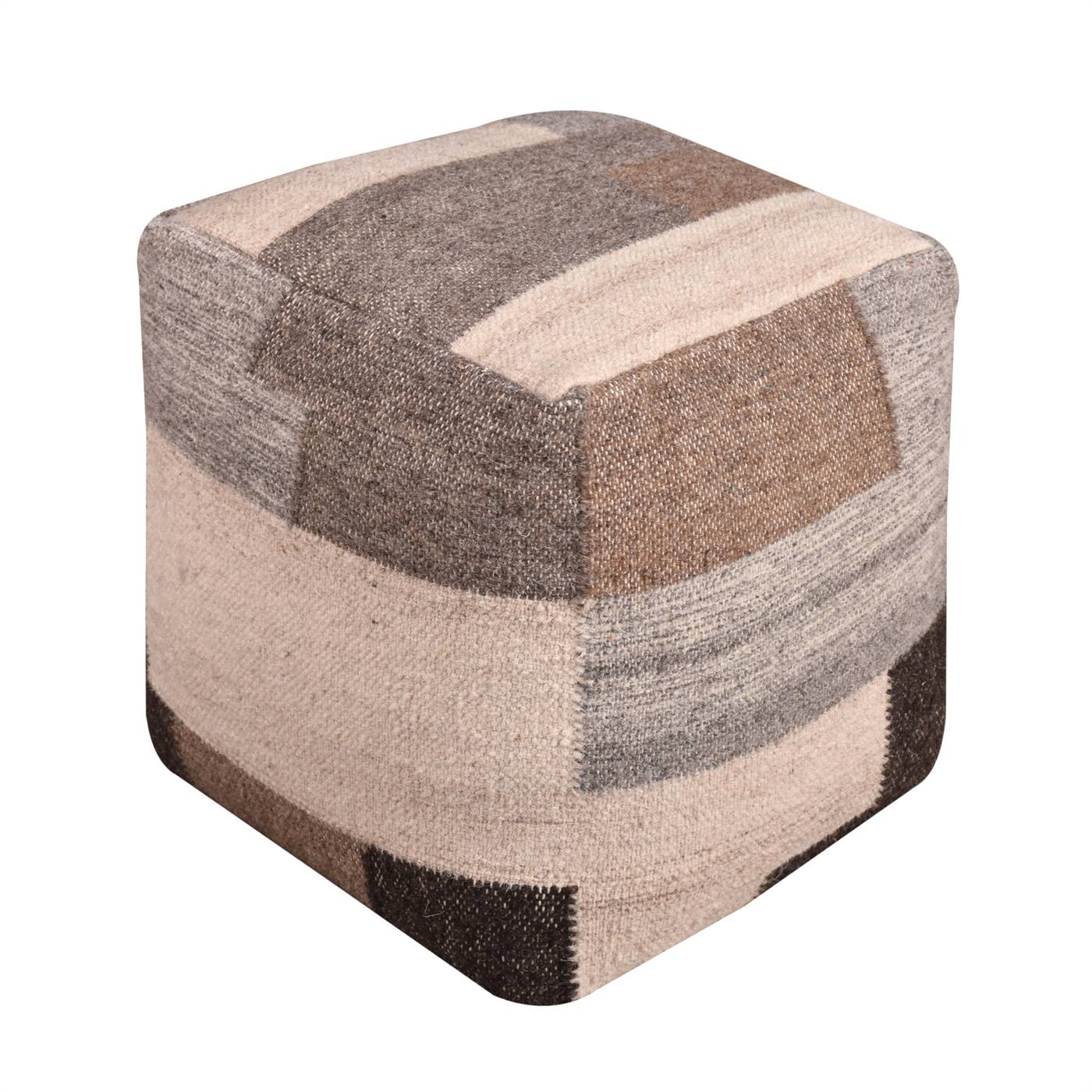 Carrick Pouf, 40x40x40 cm, Natural, Wool, Punja Kelim, Pitloom, Flat Weave