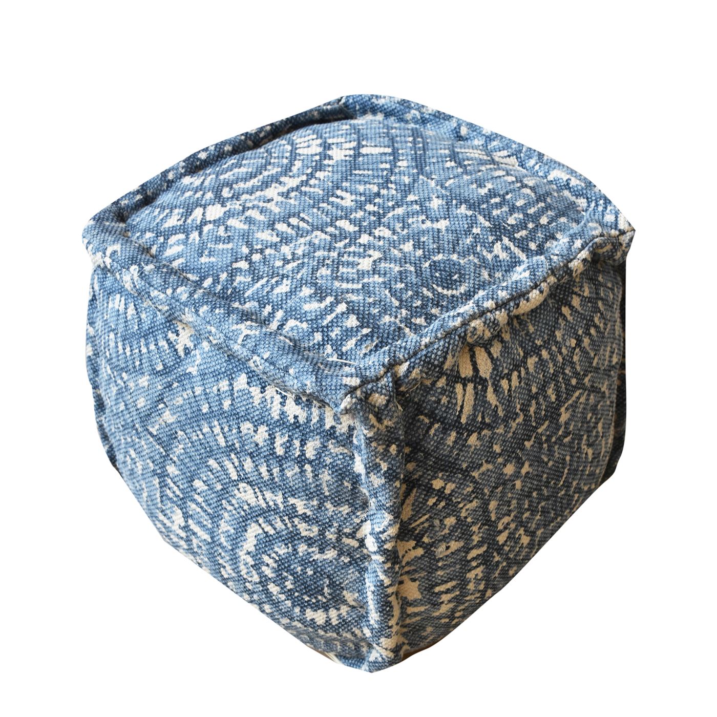 Carrion Pouf, Cotton, Printed, Blue, JAQUARD / FLAT WEAVE