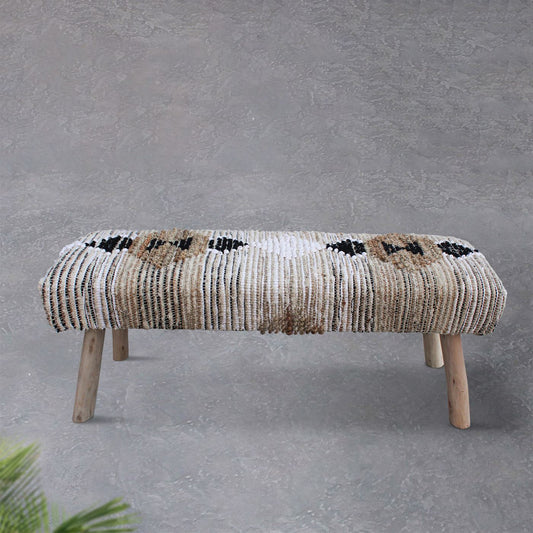 Caspia Bench, Cotton Rag, Jute, Cotton Salvage, Natural, Natural White, Pitloom, All Loop 