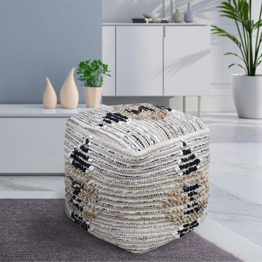 Caspia Pouf, Cotton, Jute, Natural, Pitloom, All Loop