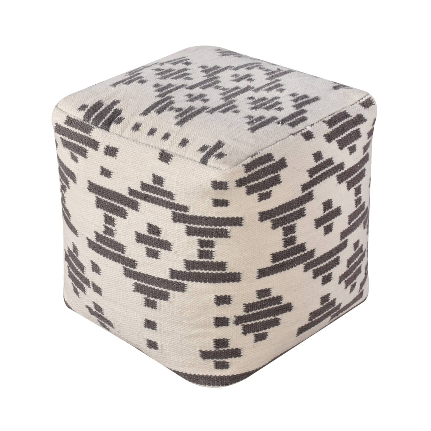 Castres Pouf, 40x40x40 cm, Natural White, Taupe, NZ Wool, Punja Kelim, Pitloom, Flat Weave