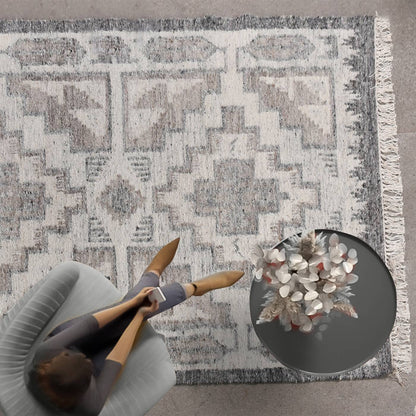 Area Rug, Bedroom Rug, Living Room Rug, Living Area Rug, Indian Rug, Office Carpet, Office Rug, Shop Rug Online, Natural White, Grey , Wool, Punja Kelim , Punja, Flat Weave, Intricate 