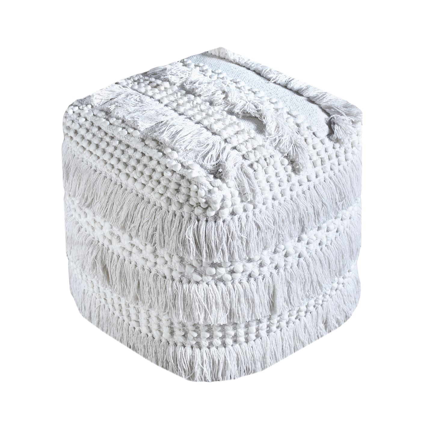Cedura Pouf, Cotton, Viscose Rag, Natural White, Pitloom, All Loop