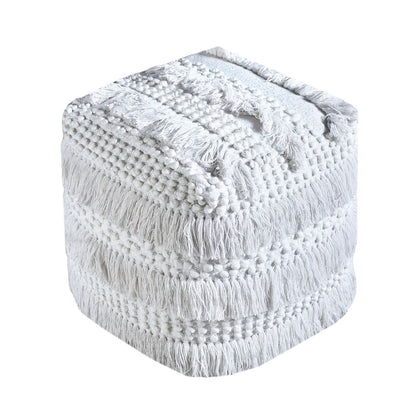Cedura Pouf, Cotton, Viscose Rag, Natural White, Pitloom, All Loop