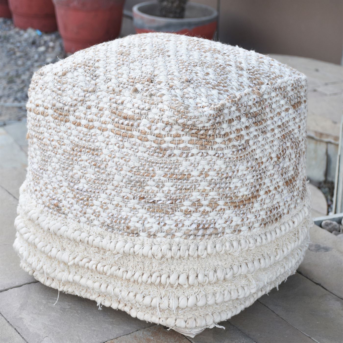 Cerezo Pouf, Cotton, Hemp, Wool, Natural White, Natural, Pitloom, All Loop