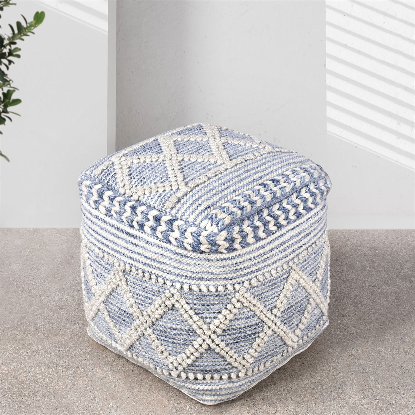 Cerredo Pouf, Pet, Blue, Natural White, Pitloom, All Loop