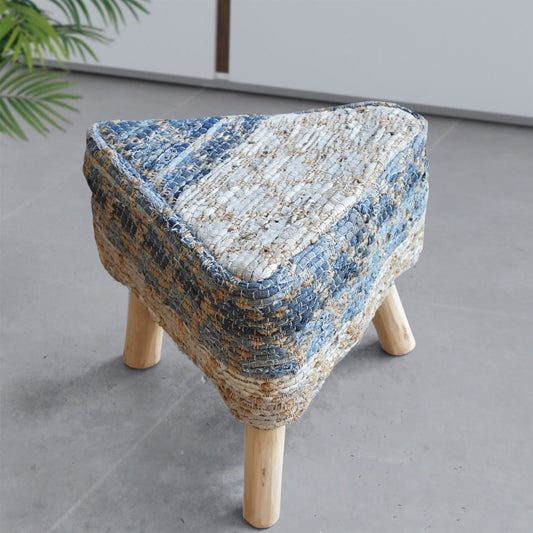 Charlee Stool, Denim, Leather, Hemp, Blue, Natural White, PITLOOM / FLAT WEAVE