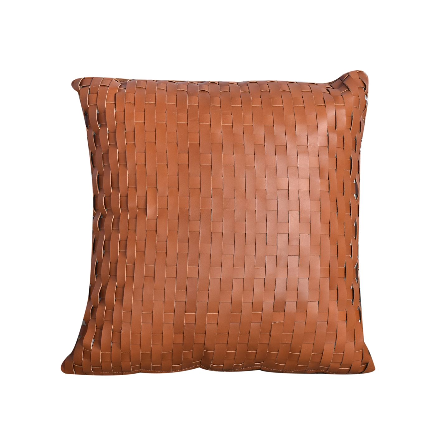 Chiba Cushion, Leather, Tan, Hm Stitching, Flat Weave