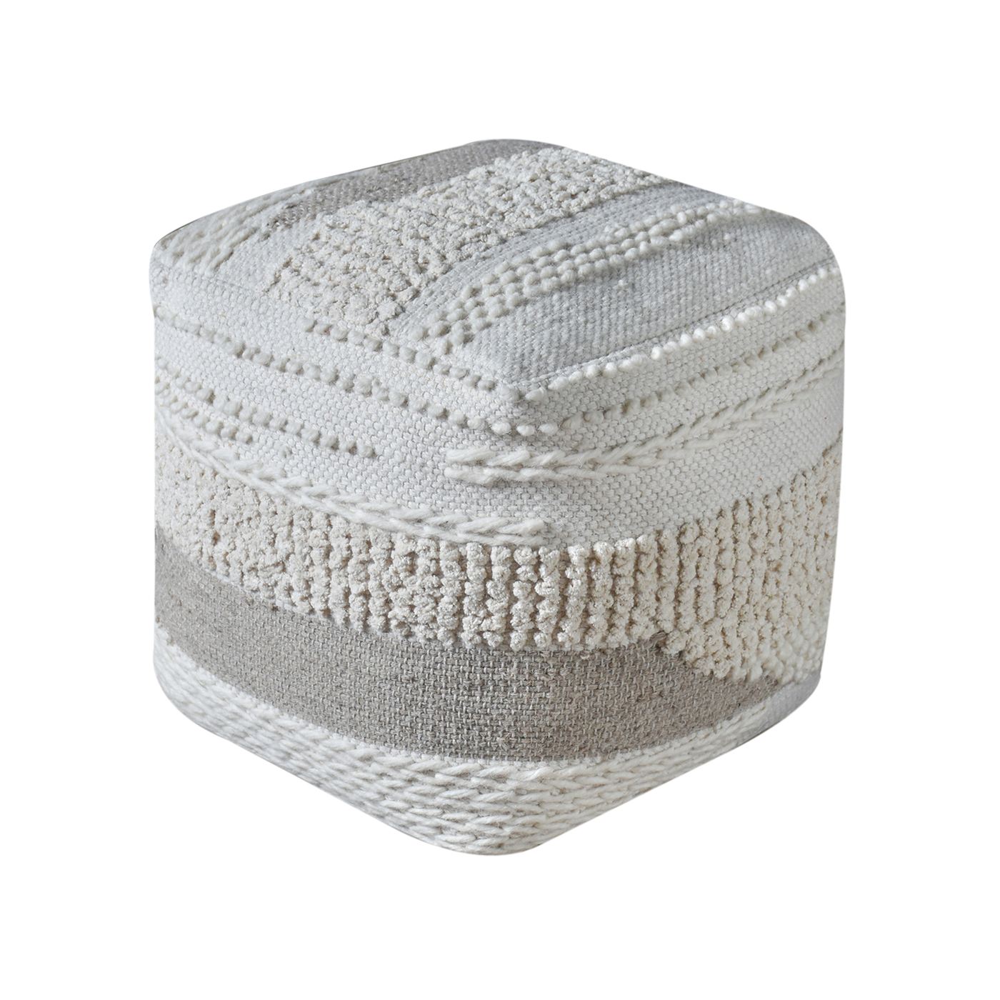 Chinon Pouf, Wool, Cotton Chenille, Natural White, Pitloom, All Loop