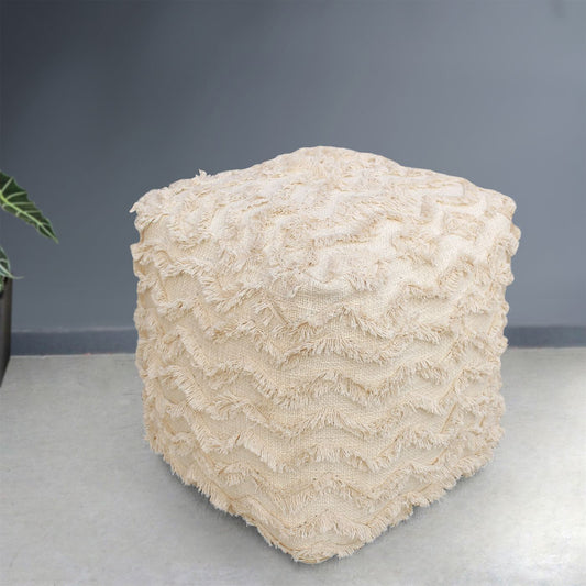 Chorio Pouf, Cotton, Natural White, Hm Stitching, Flat Weave