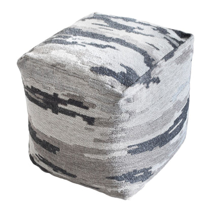 Citala Pouf, Wool, Pet, Beige, Grey, Jaquard Durry, Flat Weave