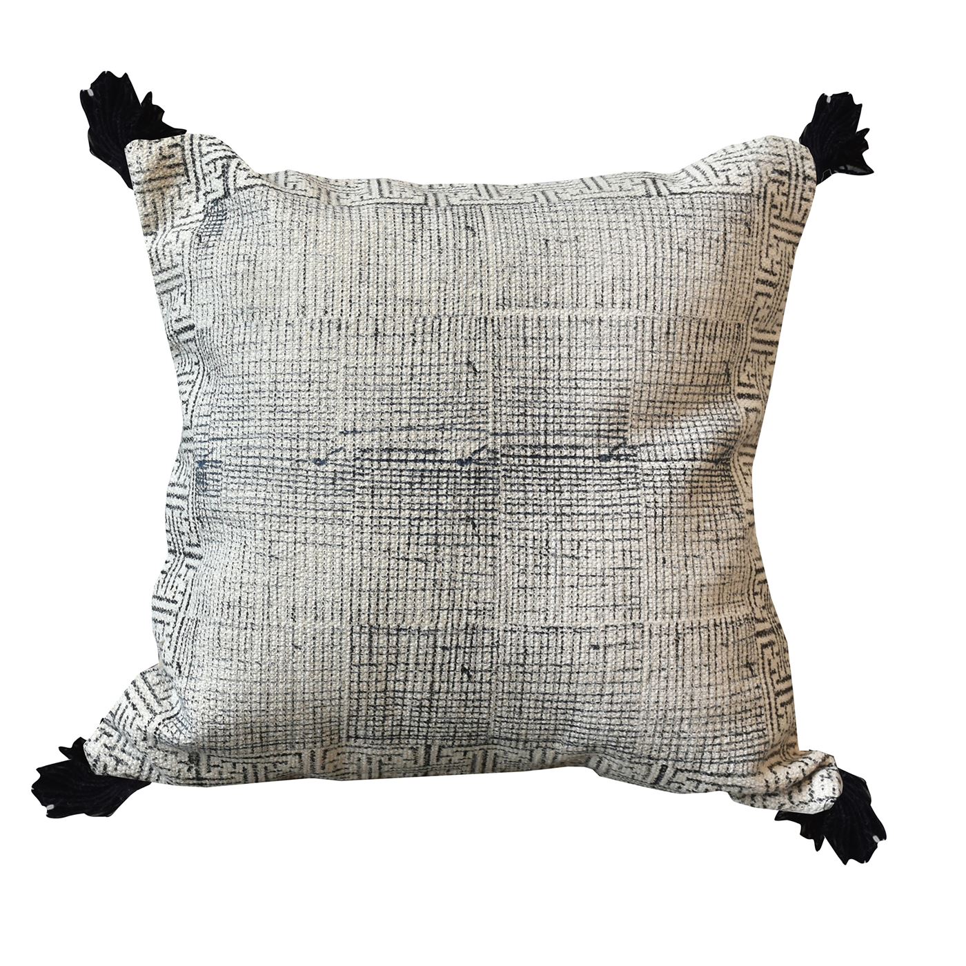 Clamor Pillow, Cotton, Printed, Wool, Natural, Charcoal, Pitloom, Flat Weave