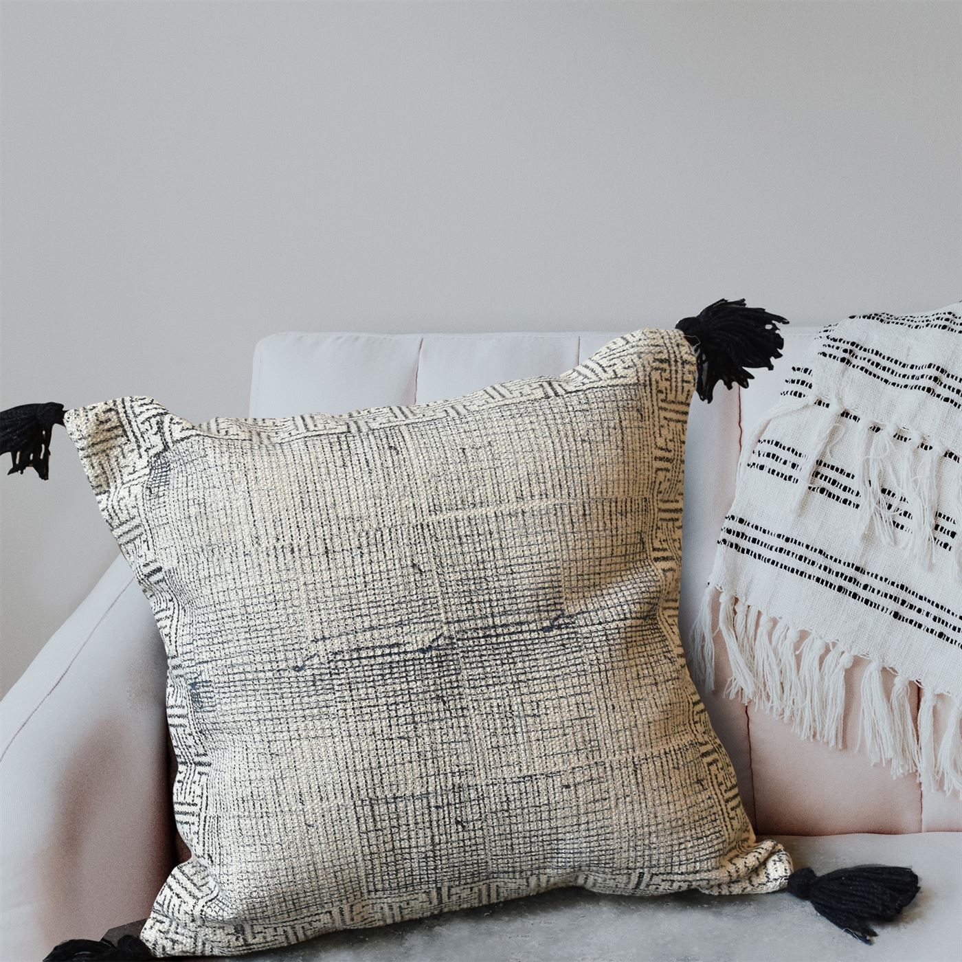 Clamor Pillow, Cotton, Printed, Wool, Natural, Charcoal, Pitloom, Flat Weave