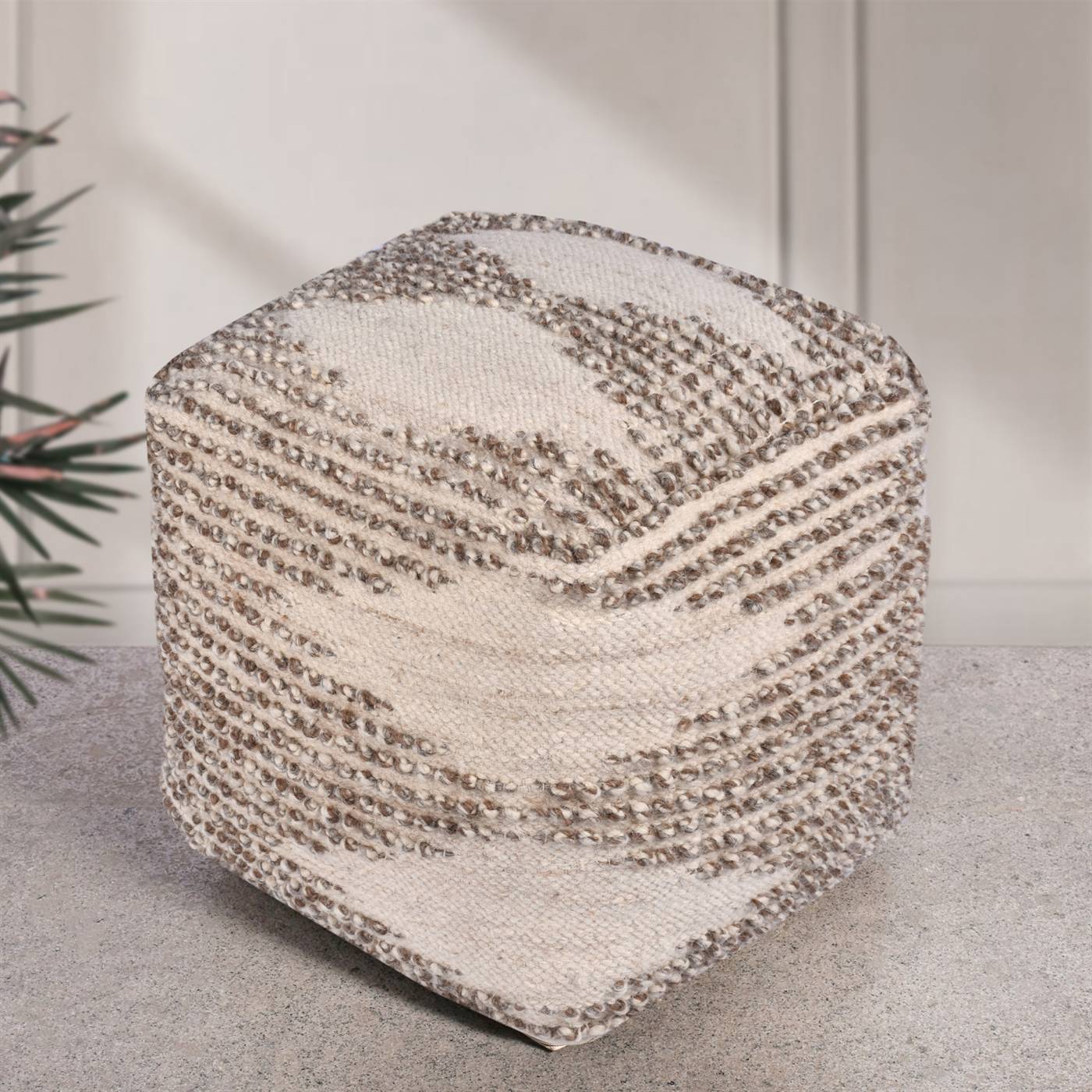 Cognac-II Pouf, 40x40x40 cm, Natural, Natural White, Jute, Cotton, Punja Kelim, Punja, All Loop