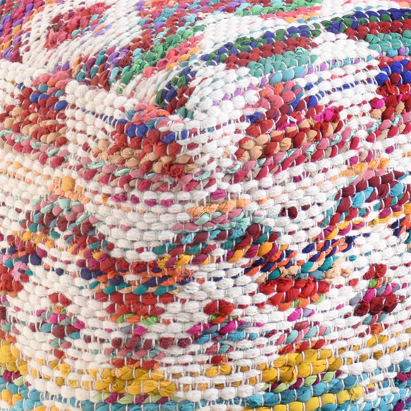 Colfax Pouf, Jodhpuri Dori, Wool, Cotton, Natural White, Multi, Pitloom, Flat Weave