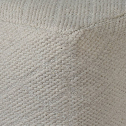 Cometa Pouf, 40x40x40 cm, Natural White, Wool, Hand Woven, Pitloom, Flat Weave