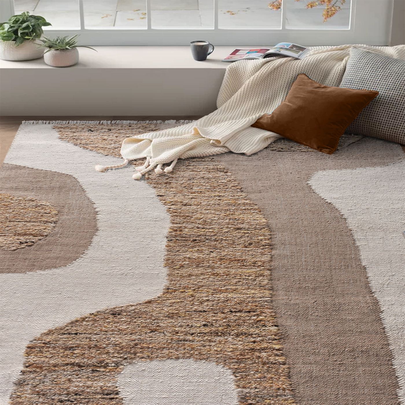 Area Rug, Bedroom Rug, Living Room Rug, Living Area Rug, Indian Rug, Office Carpet, Office Rug, Shop Rug Online, Wool, Natural White, Beige, Punja, Flat Weave, Modern