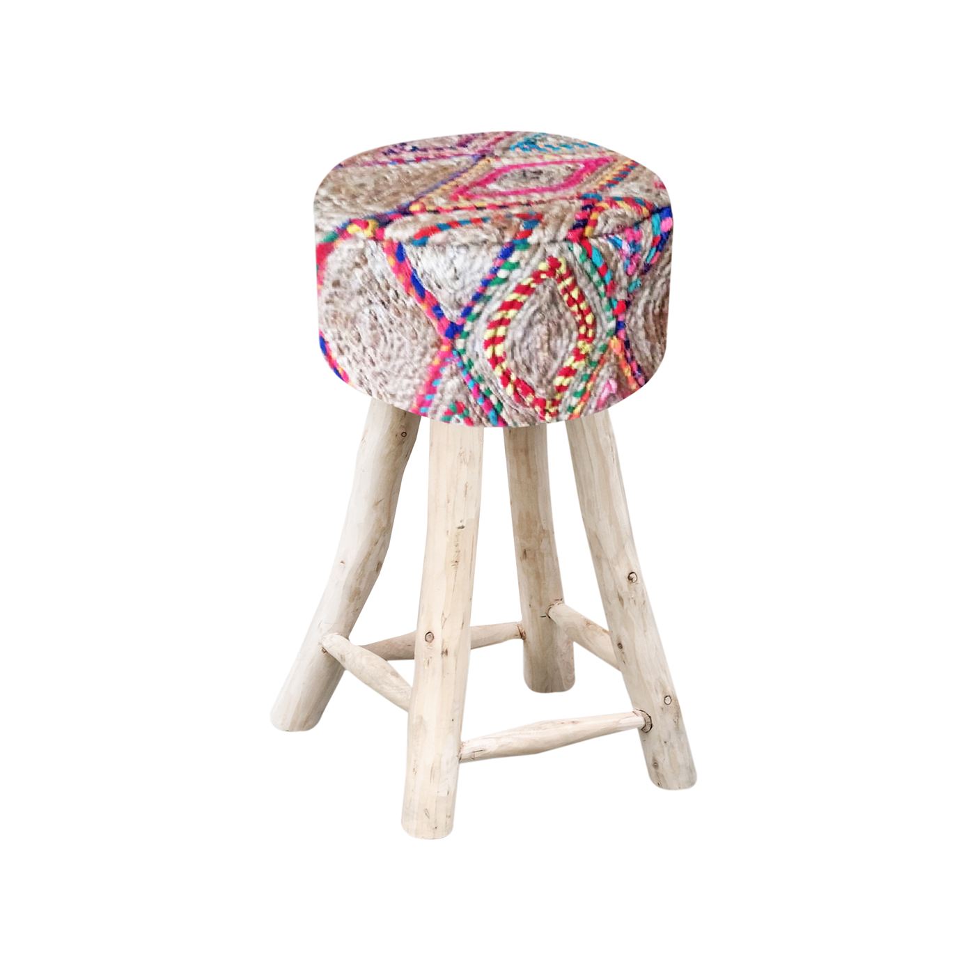 Concha Bar Stool, Jute, Jodhpuri Dori, Natural, Multi, Hm Stitching, Flat Weave