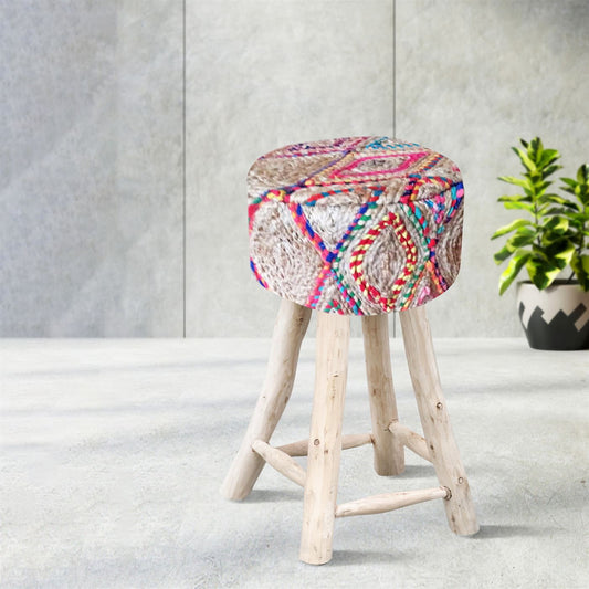 Concha Bar Stool, Jute, Jodhpuri Dori, Natural, Multi, Hm Stitching, Flat Weave