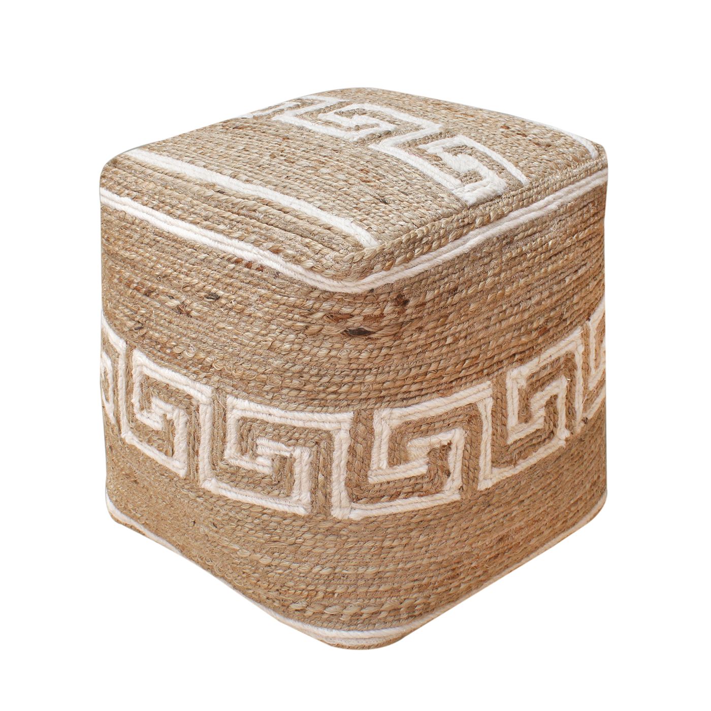 Cordoba Pouf, Jute, Wool, Natural, Natural White, Hm Stitching, Flat Weave
