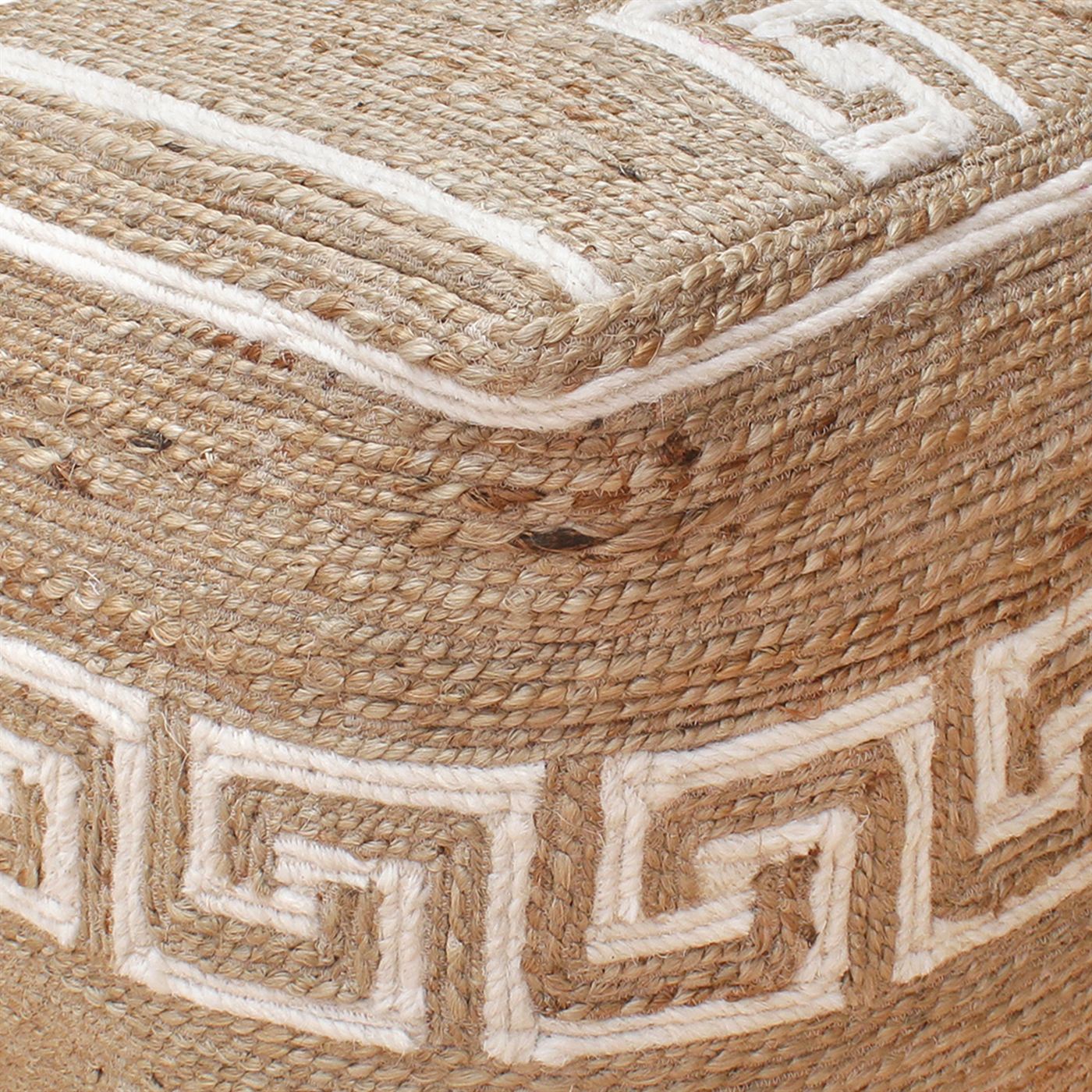 Cordoba Pouf, Jute, Wool, Natural, Natural White, Hm Stitching, Flat Weave